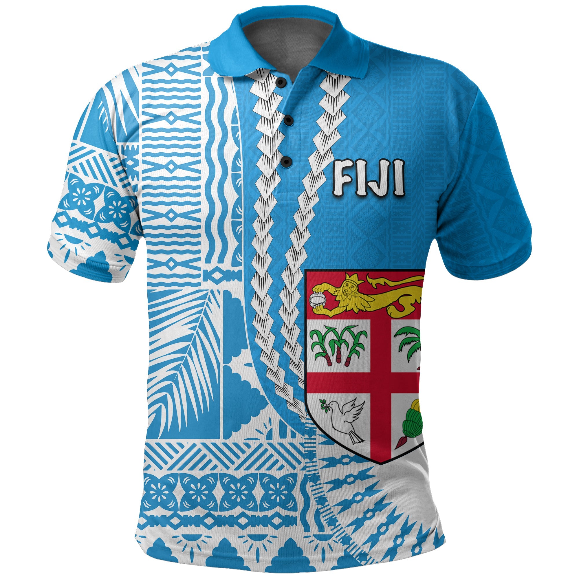 Custom Fiji Polo Shirt Masi Tapa Patterns Blue Style LT6 Blue - Polynesian Pride