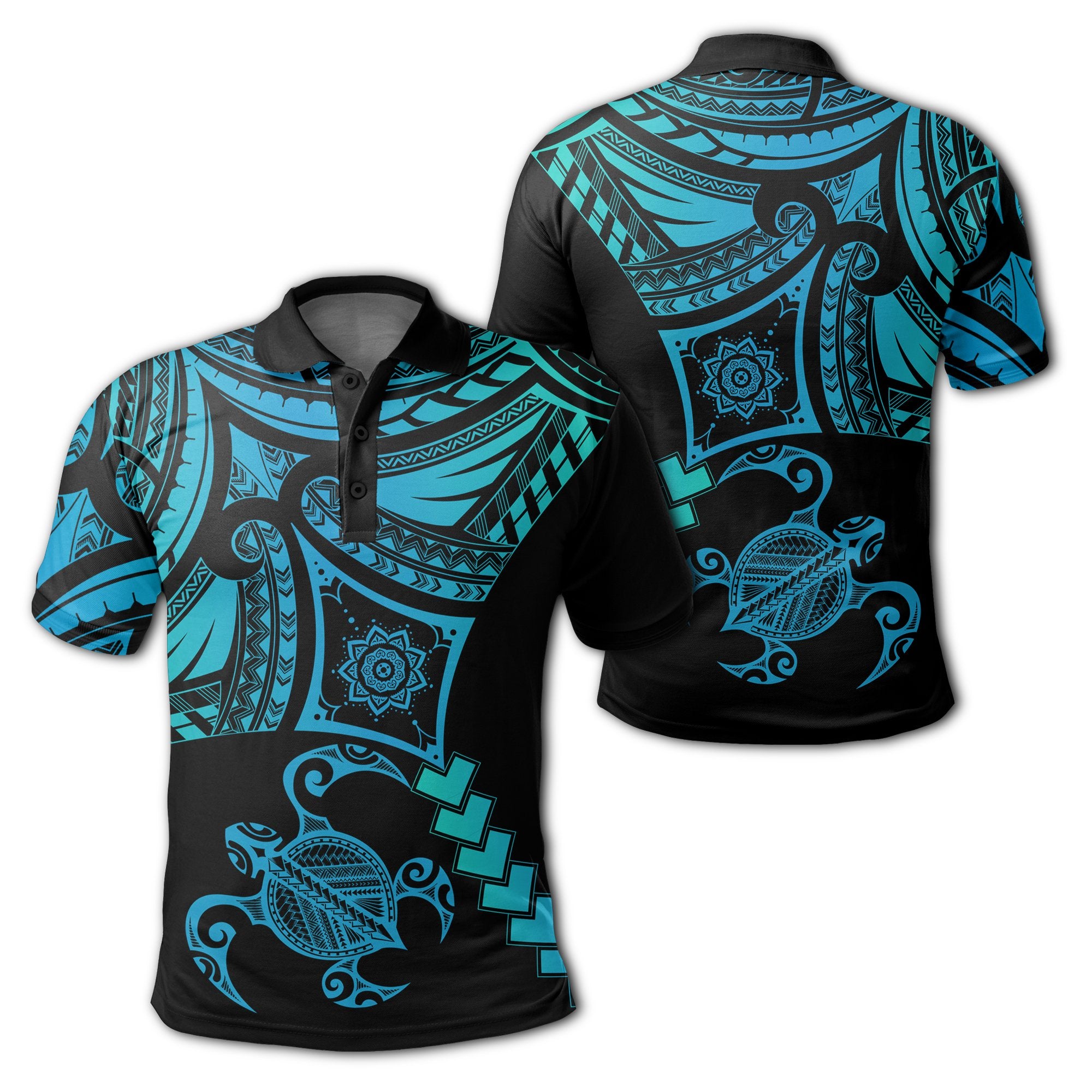 Hawaiian Turtle Polynesian Polo Shirt Turquoise Gada Style Unisex Turquoise - Polynesian Pride