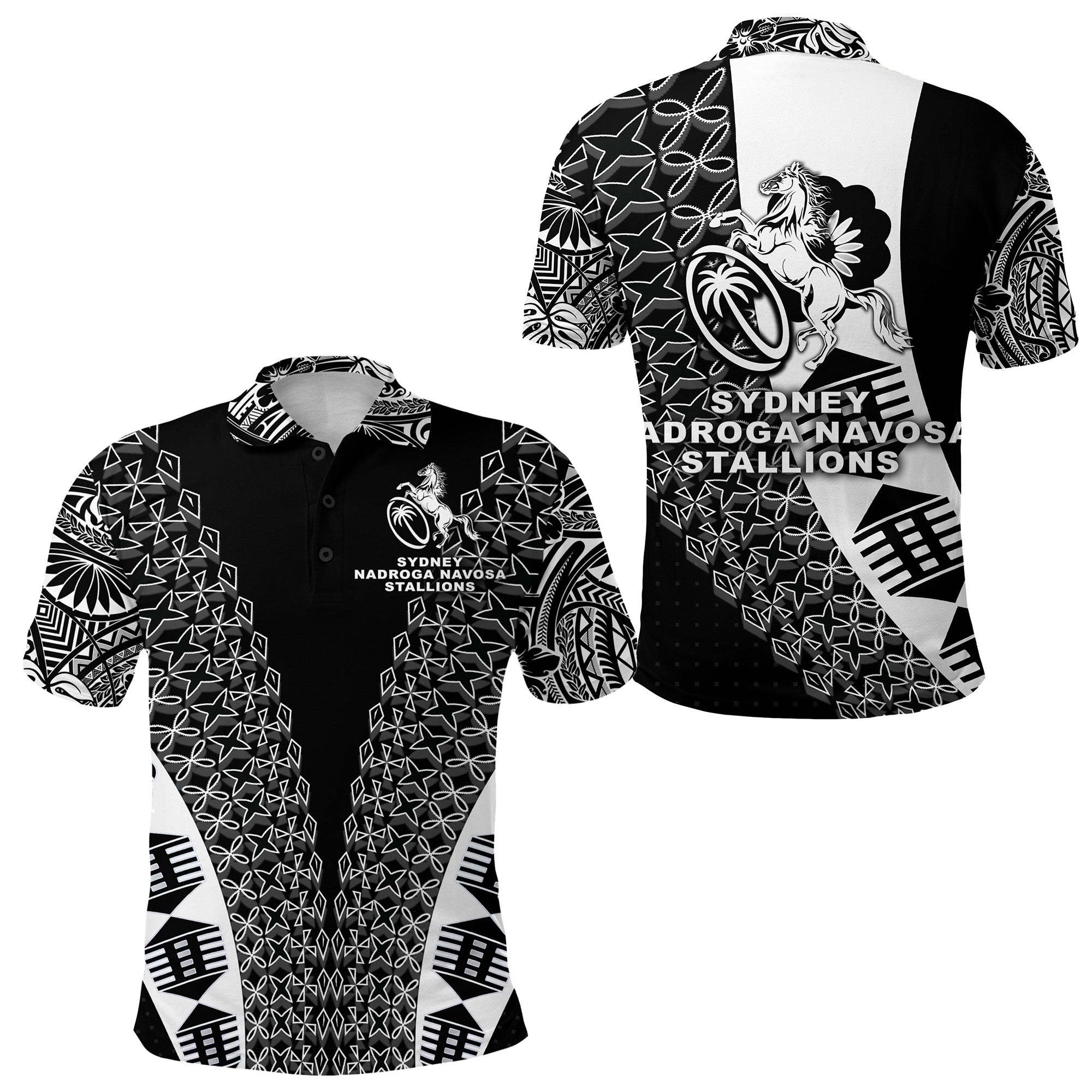 Fiji Rugby Polo Shirt Sydney Nadroga Navosa Stallions Tapa Vibes NO.1 LT8 Unisex Black - Polynesian Pride