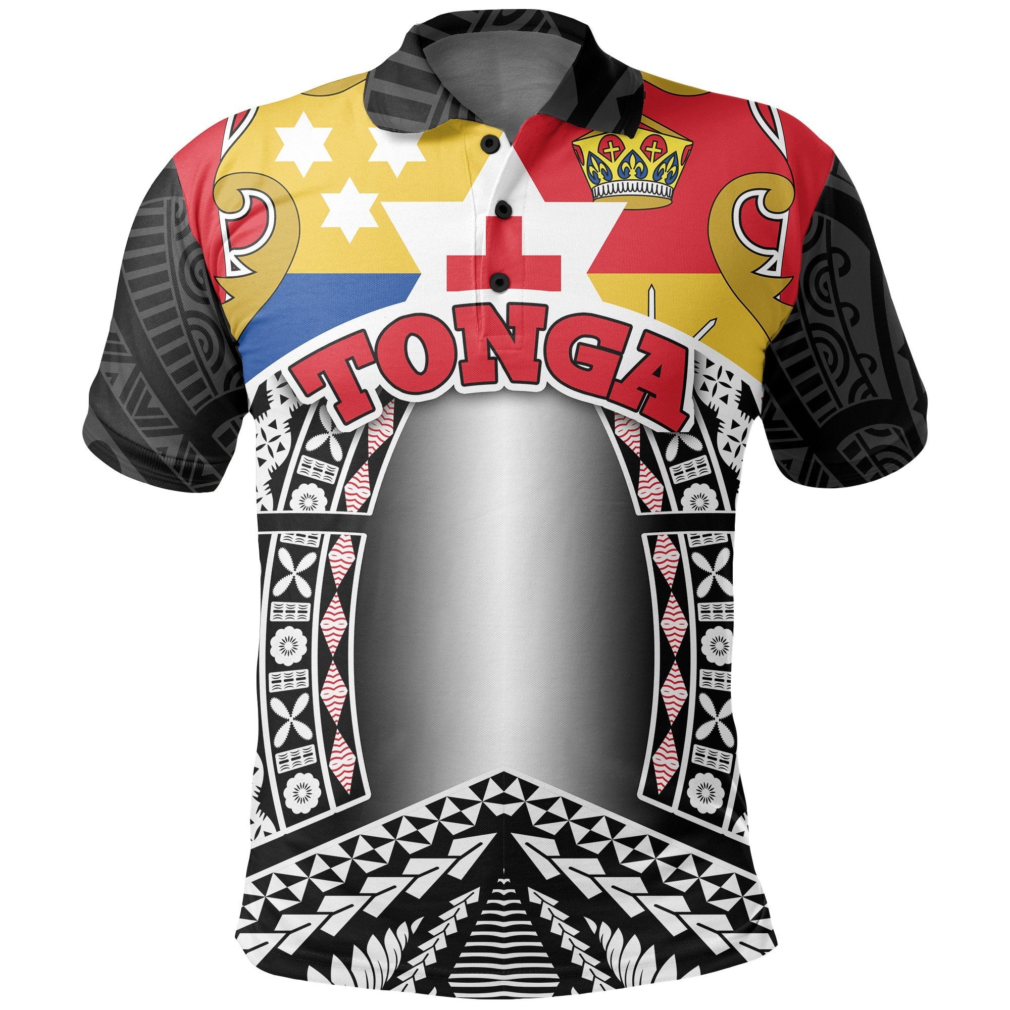 Tonga Polo Shirt Tongan Coat Of Arms Space Style Unisex Black - Polynesian Pride