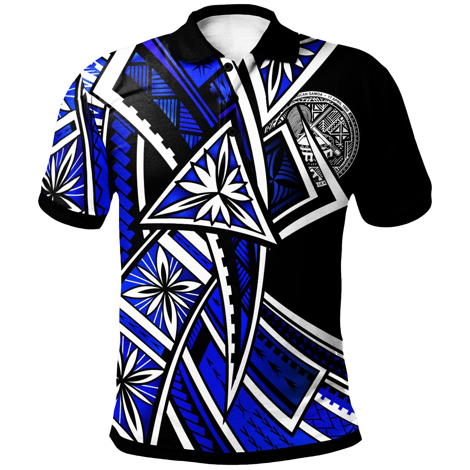 American Samoa Polo Shirt Tribal Flower Special Pattern Blue Color Unisex Blue - Polynesian Pride