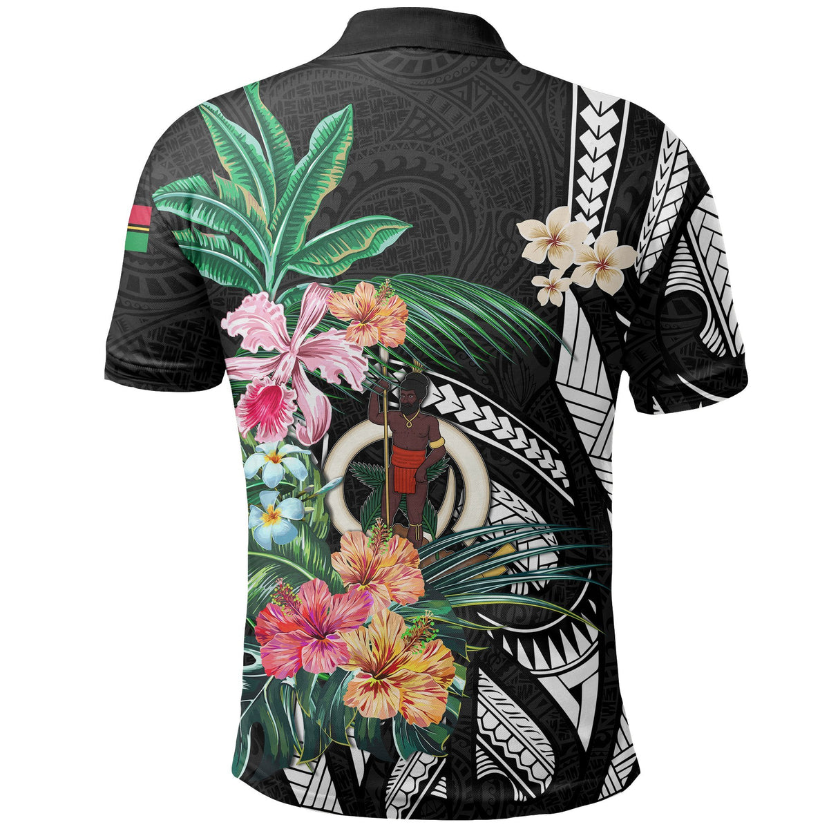 Vanuatu All Over Print Polo Shirt Coat Of Arms Polynesian With Hibiscus - Polynesian Pride