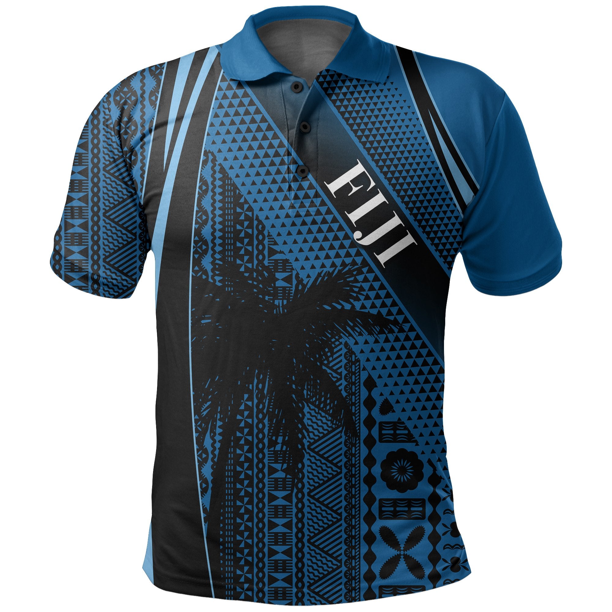 Custom Fiji Polo Shirt Special Style Tapa No.2 Unisex Blue - Polynesian Pride