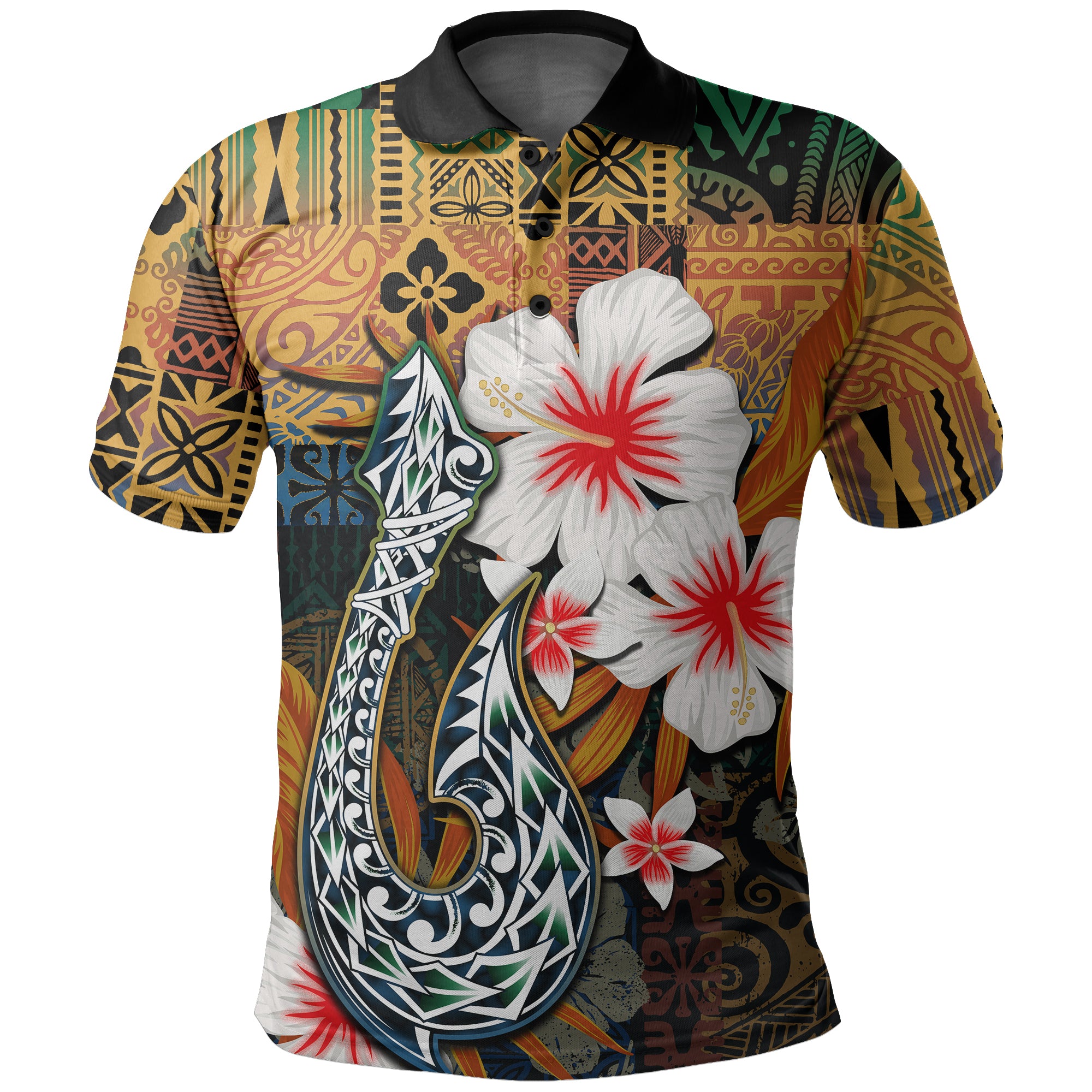 Custom Hawaii Fish Hook Polo Shirt Style LT6 Unisex Yellow - Polynesian Pride