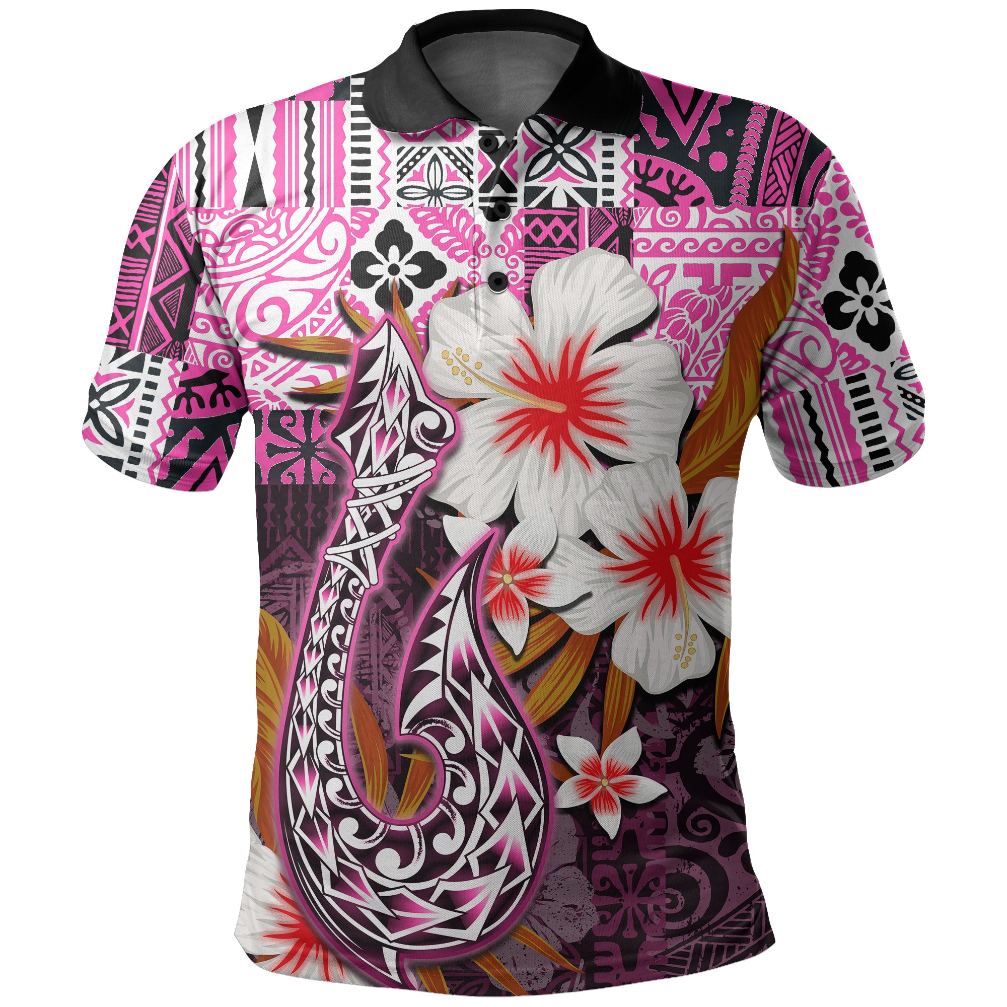 Custom Hawaii Fish Hook Polo Shirt Pink Style LT6 Unisex Pink - Polynesian Pride