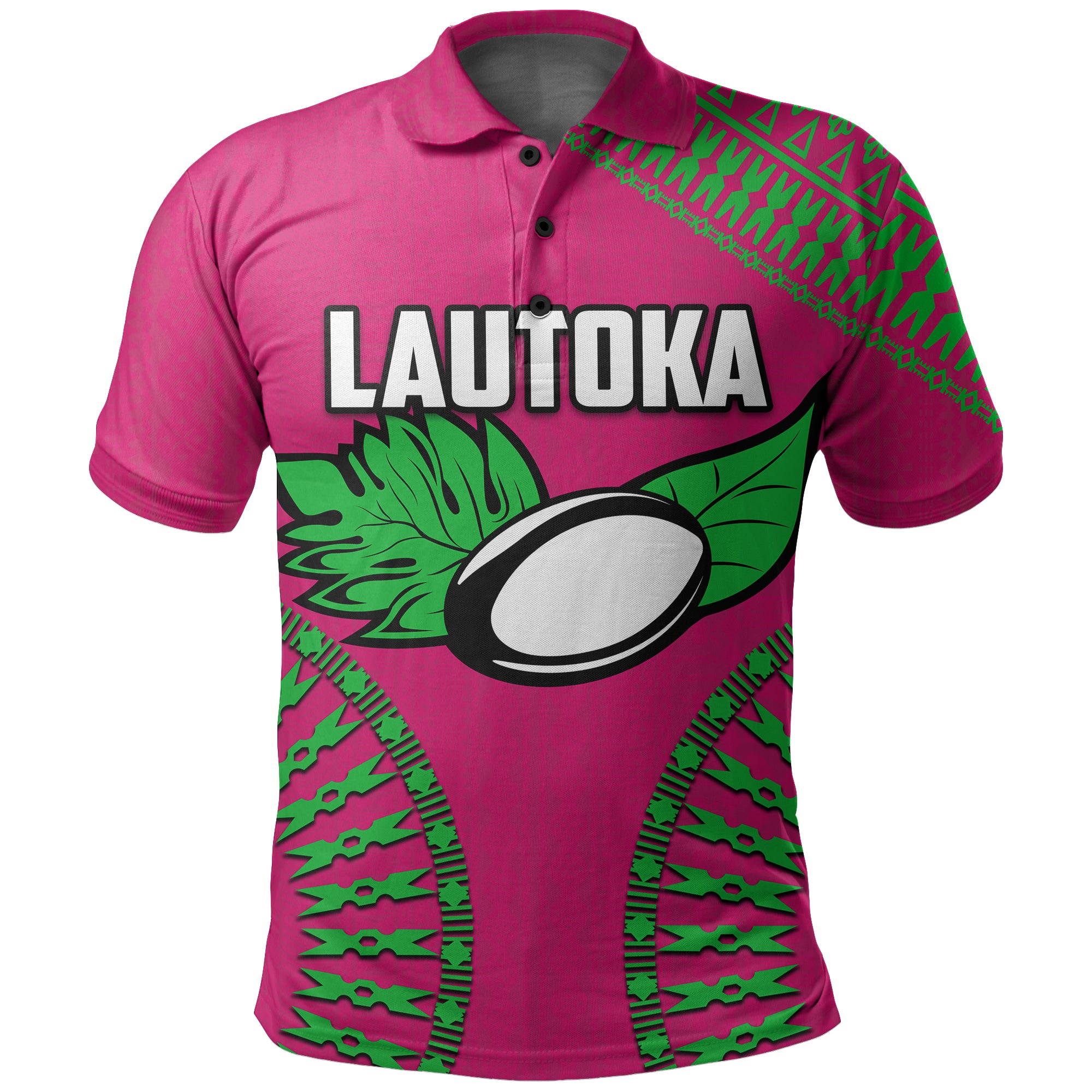 Custom and Number Lautoka Fiji Rugby Polo Shirt LT6 Unisex Pink - Polynesian Pride