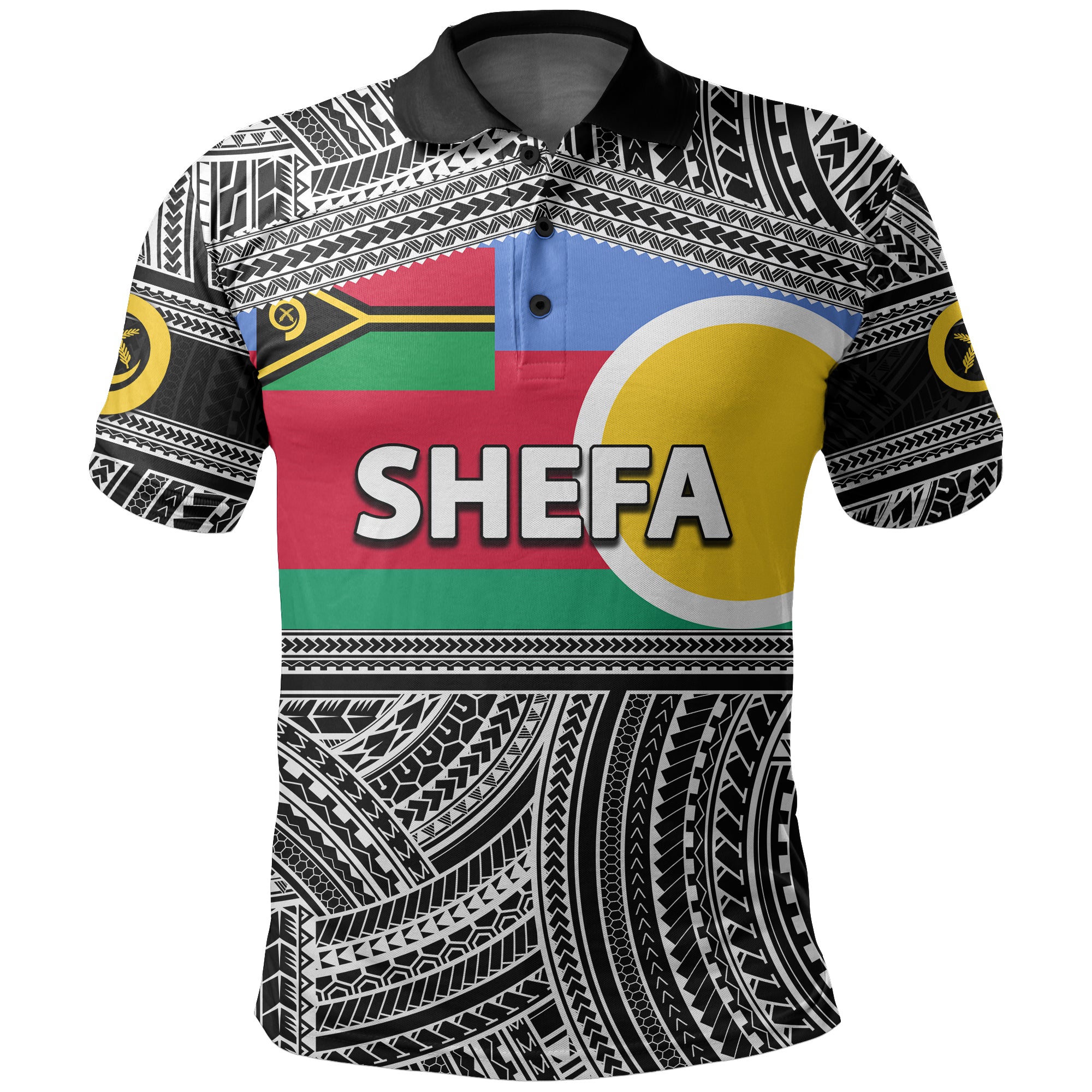 Custom Shefa Province Polo Shirt Of Vanuatu Polynesian Patterns Black and White Style LT6 Unisex White - Polynesian Pride