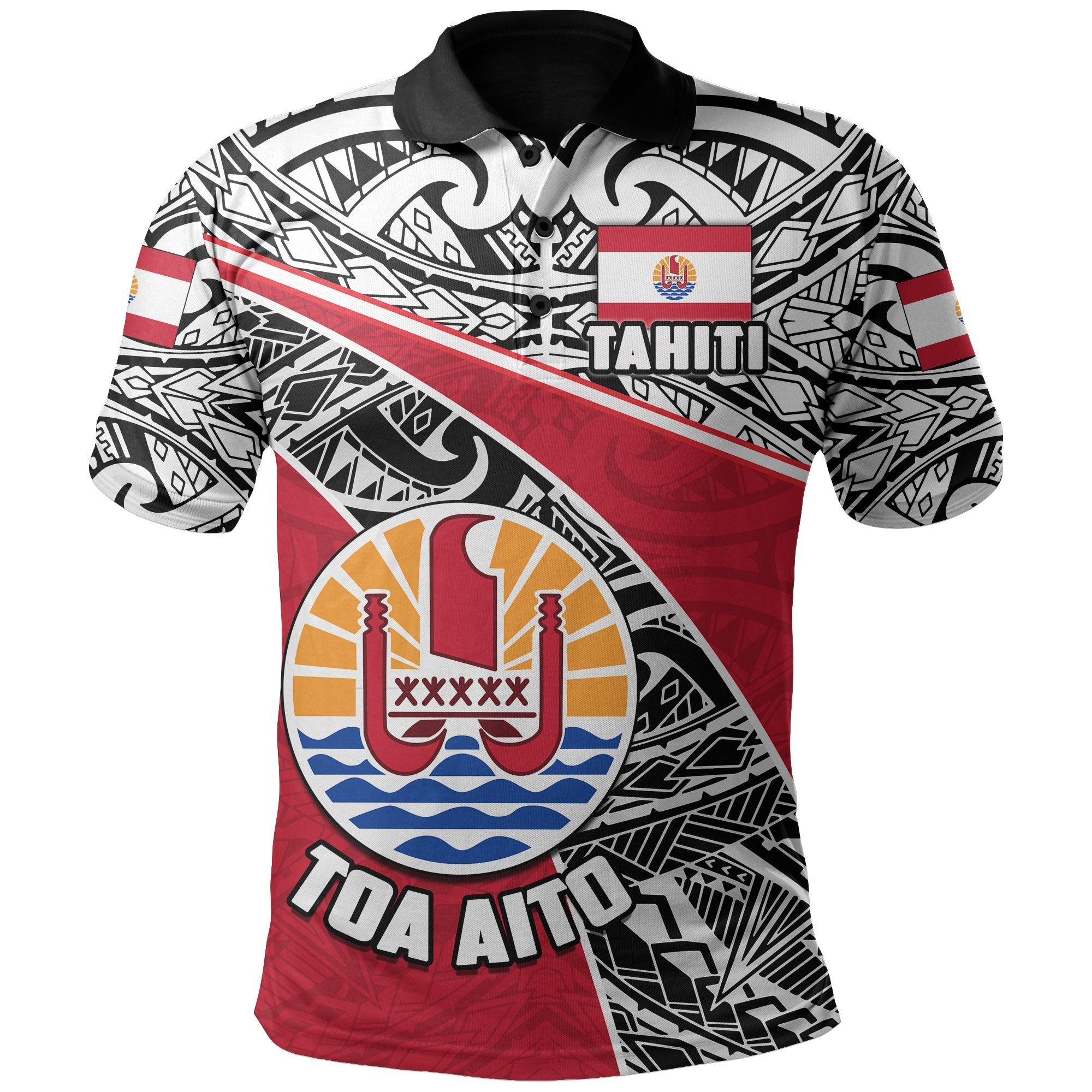 Tahiti All Over Print Polo Shirt Toa Aito Football Style Red - Polynesian Pride