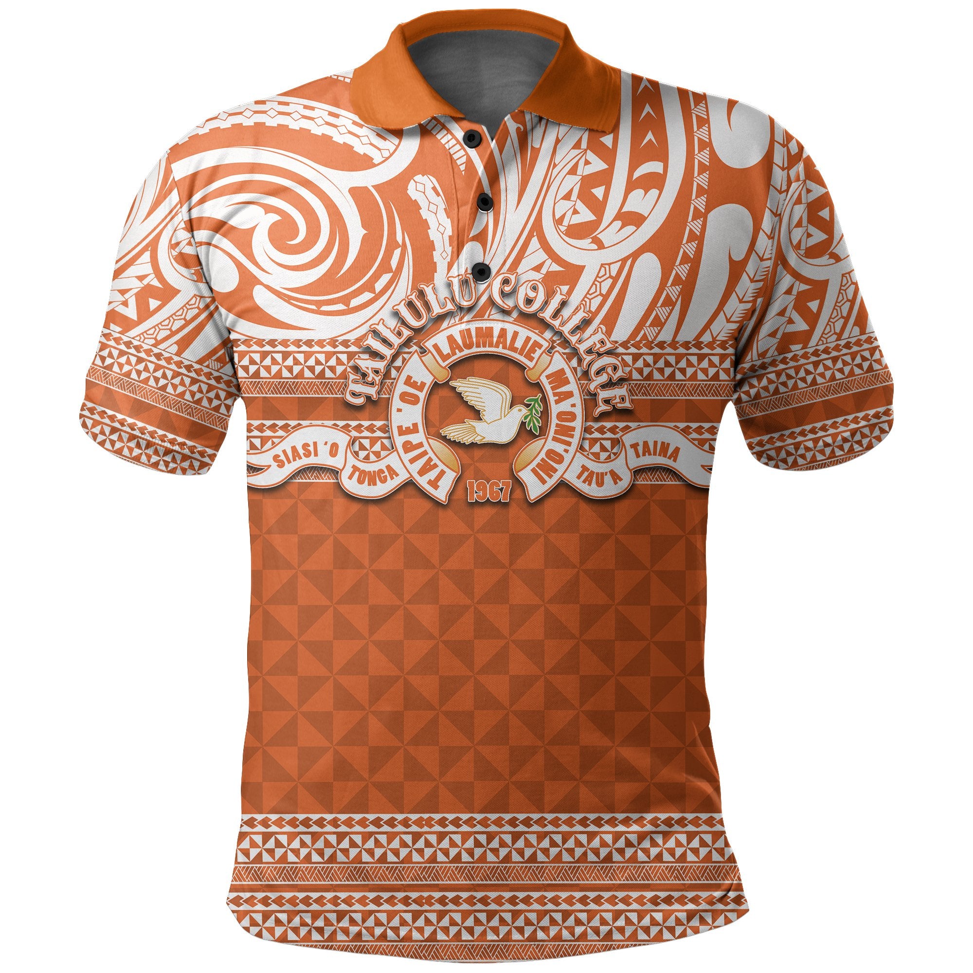 Tailulu College Polo Shirt Tonga Patterns Unisex Orange - Polynesian Pride