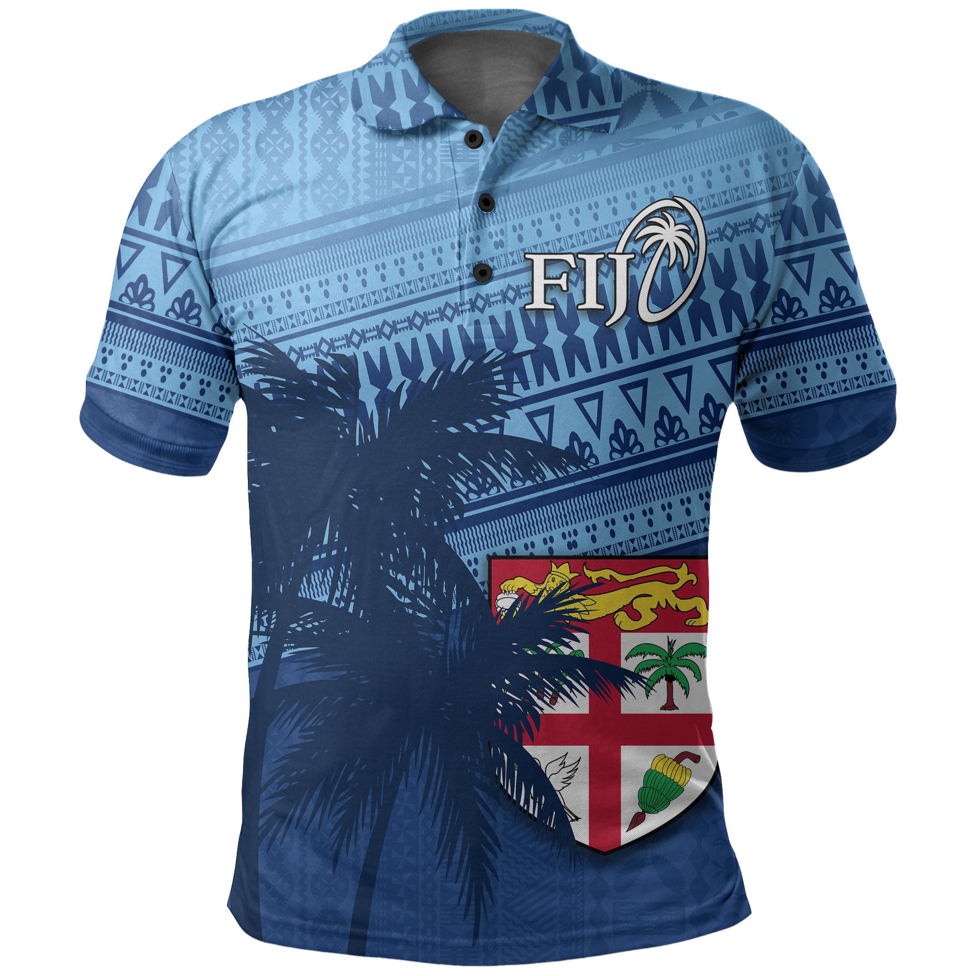 Fiji Rugby Makare and Tapa Patterns Polo Shirt Blue Unisex Blue - Polynesian Pride