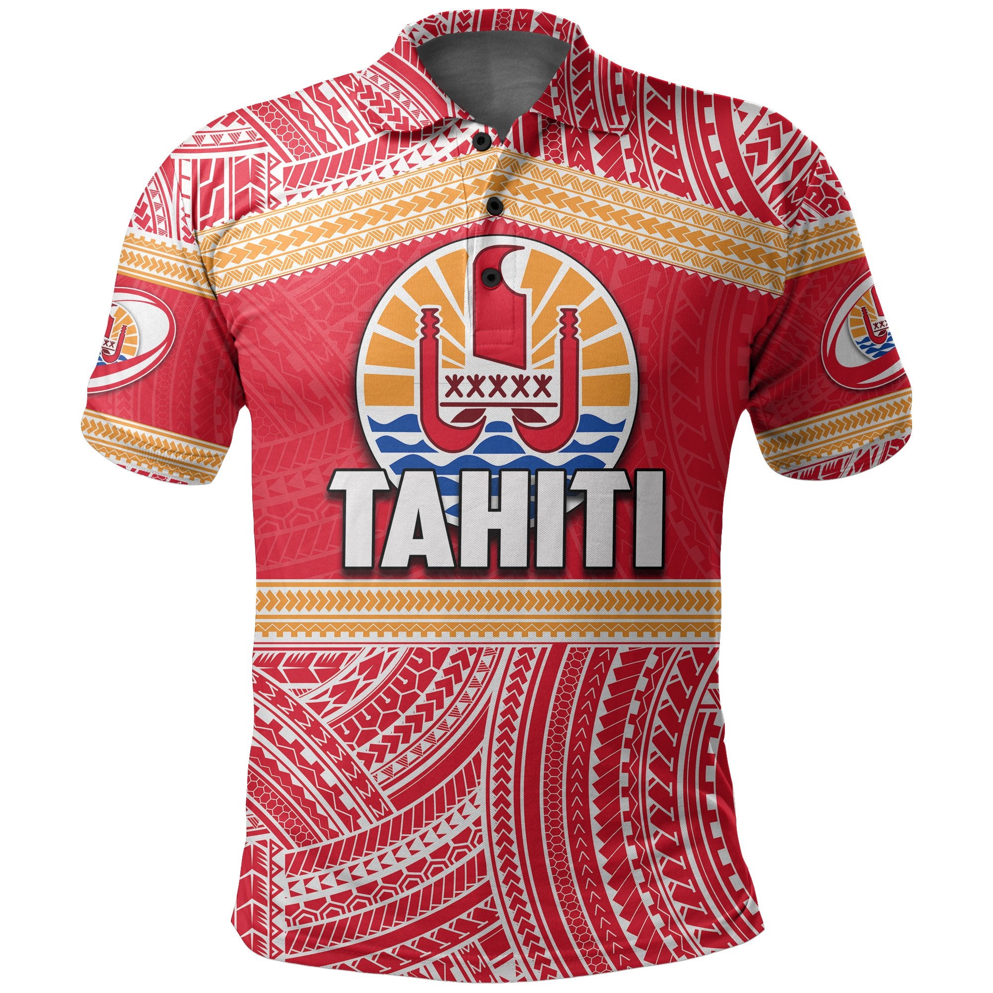 Tahiti Rugby Polynesian Patterns Polo Shirt Unisex Red - Polynesian Pride