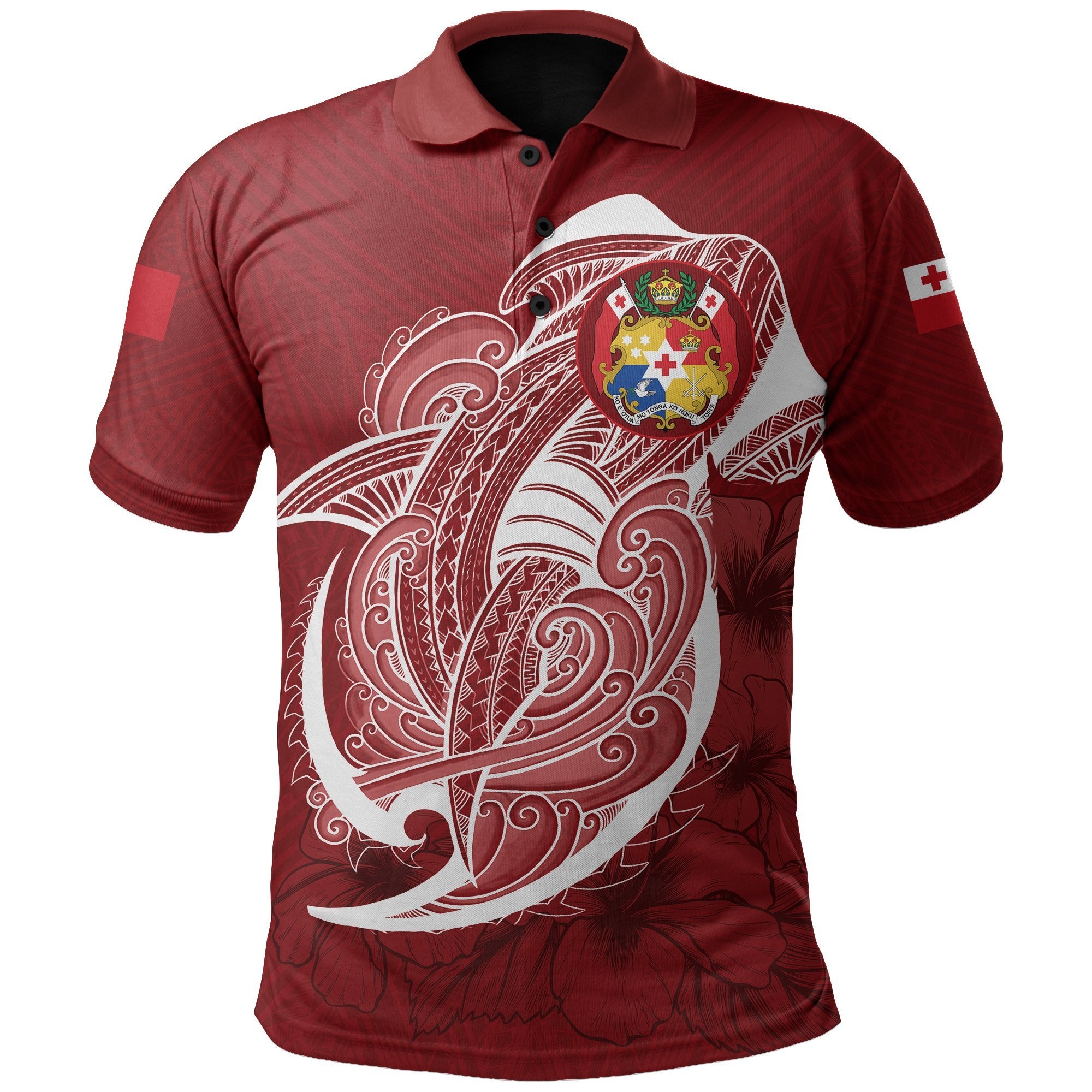 Tonga Polo Shirt Shark Coat Of Arms Red - Polynesian Pride