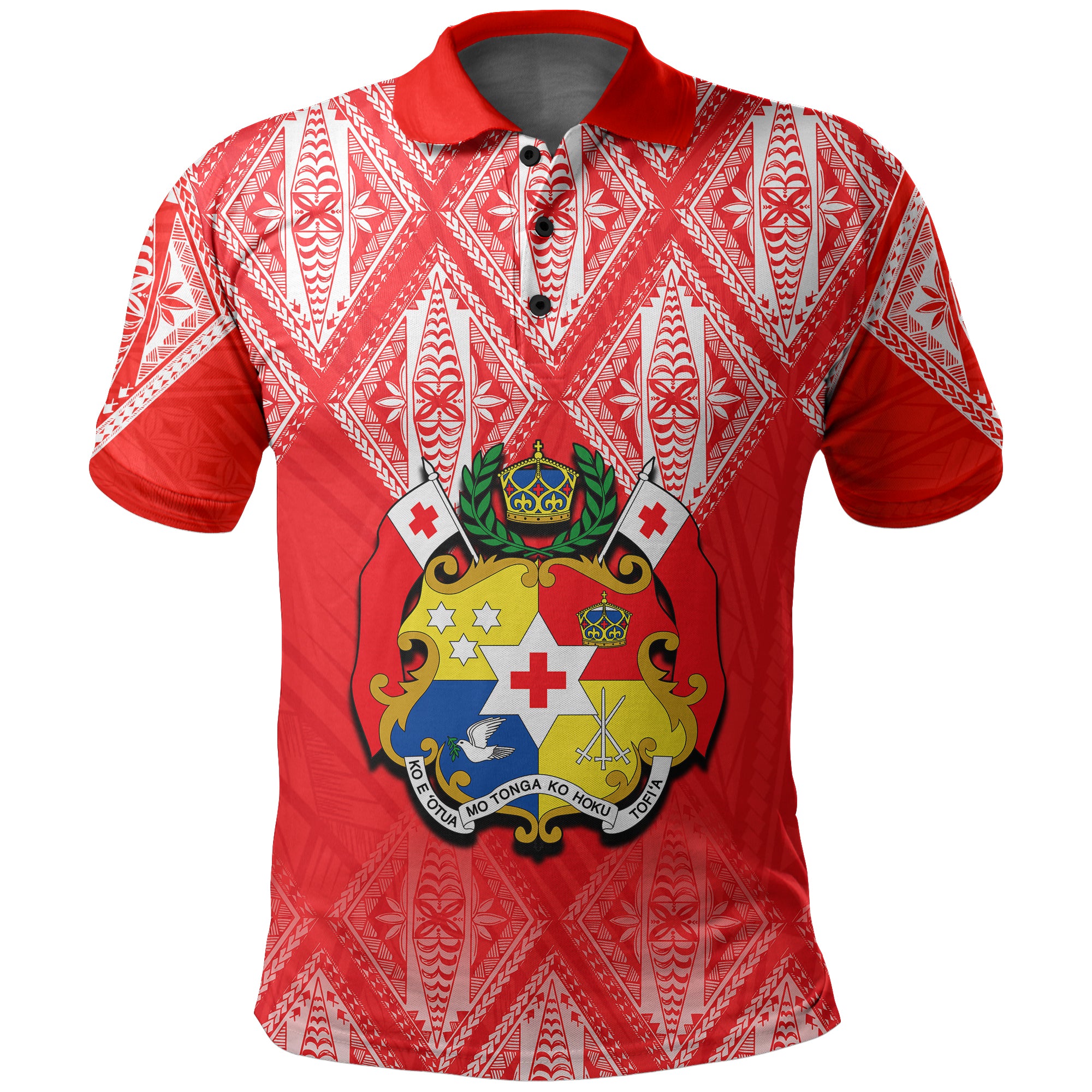 Tonga Polo Shirt Ngatu White and Red Style LT6 Unisex Red - Polynesian Pride