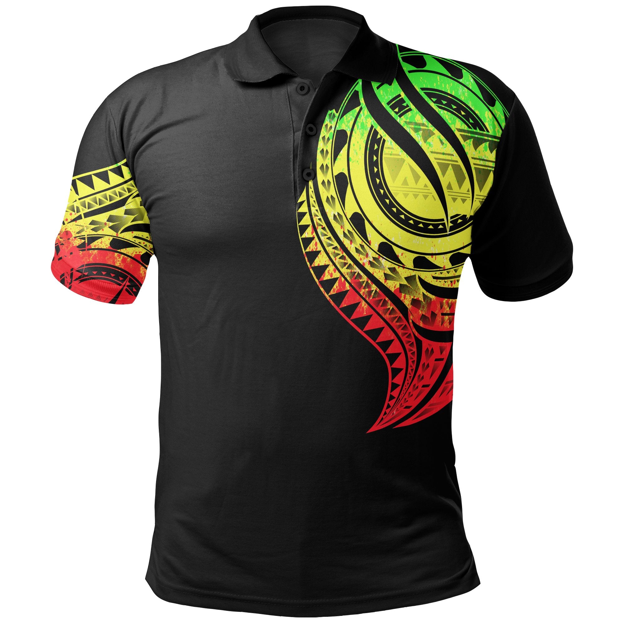 Northern Mariana Islands Polo Shirt Tatau Reggae Patterns With Coat Of Arms Unisex Black - Polynesian Pride