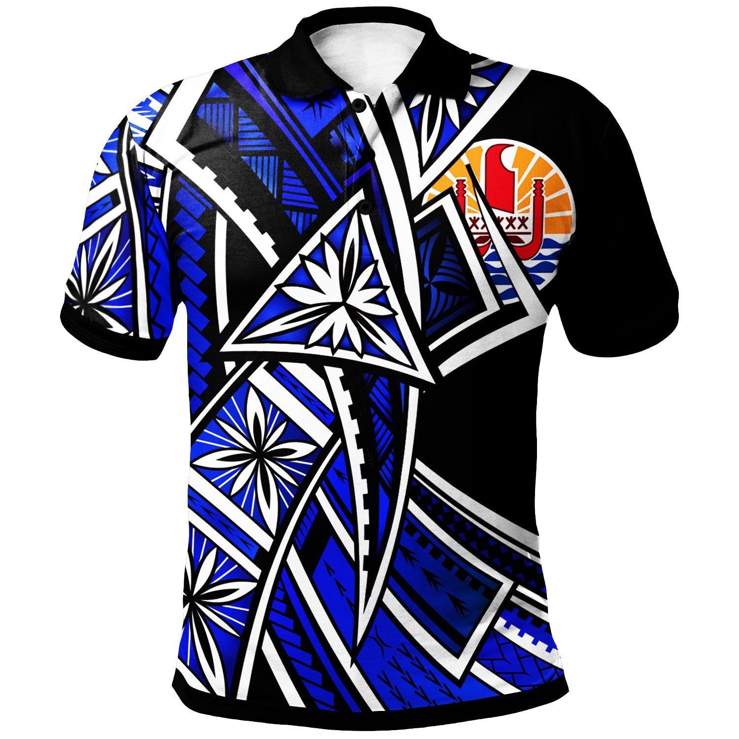 Tahiti Polo Shirt Tribal Flower Special Pattern Blue Color Unisex Blue - Polynesian Pride