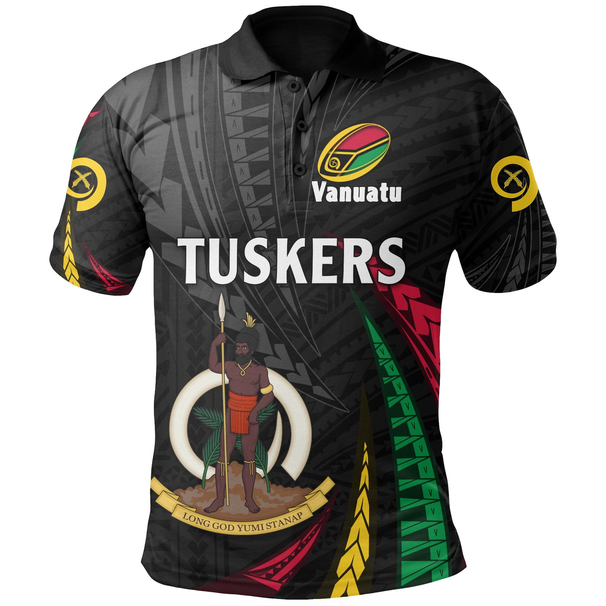 Vanuatu Rugby Polo Shirt Tuskers Tornado Style Unisex BLACK - Polynesian Pride