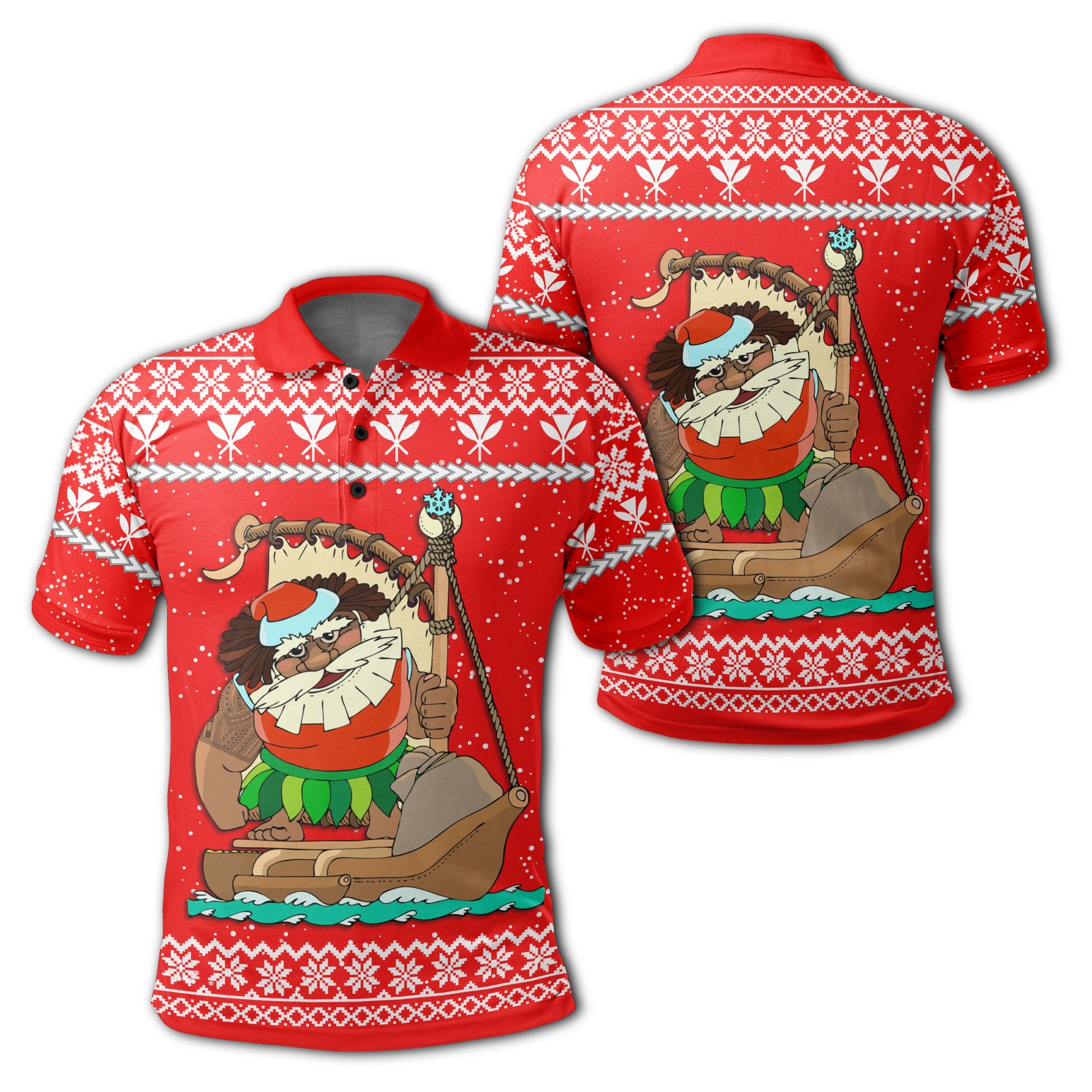 Hawaiian Santa Claus Mele Kalikimaka Polo Shirt Red Farah Style Unisex Red - Polynesian Pride