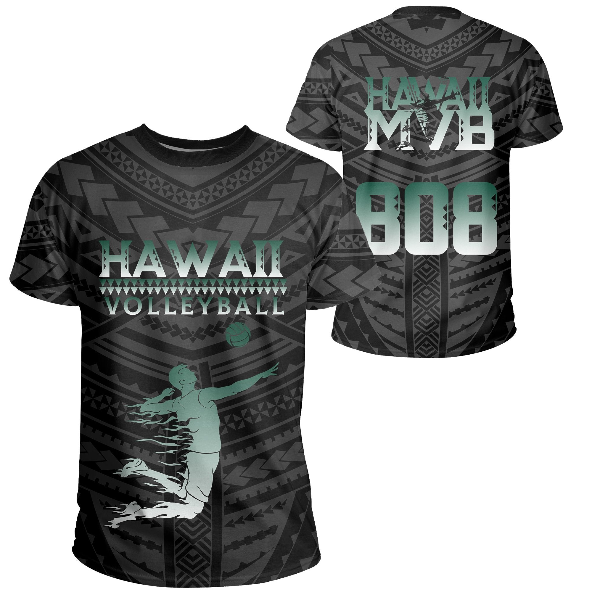 Volleyball Sport Hawaii Kakau Polynesian T Shirt Black Unisex Black - Polynesian Pride