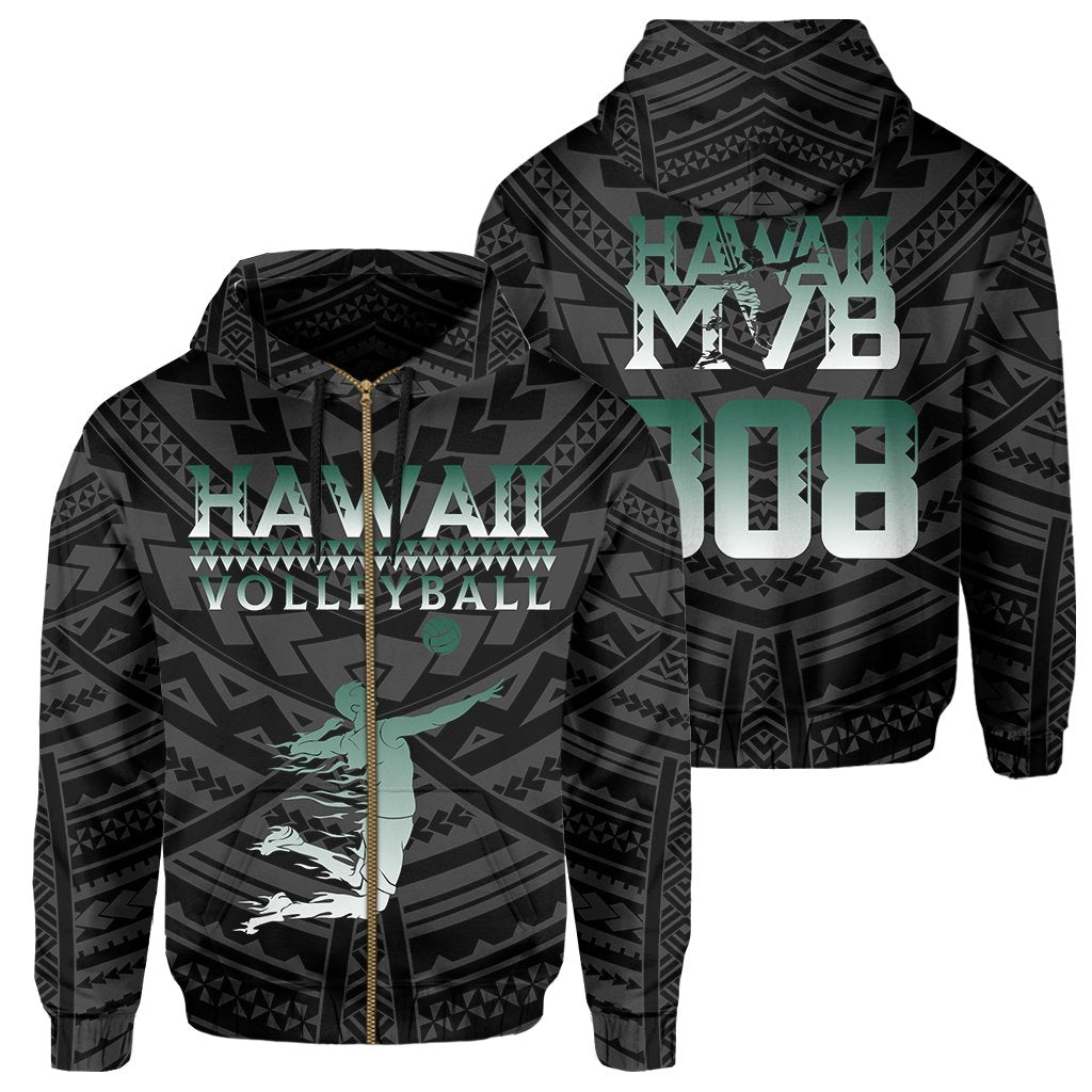 Polynesian Volleyball Sport Kakau Hawaii Zip Hoodie Black Unisex Black - Polynesian Pride