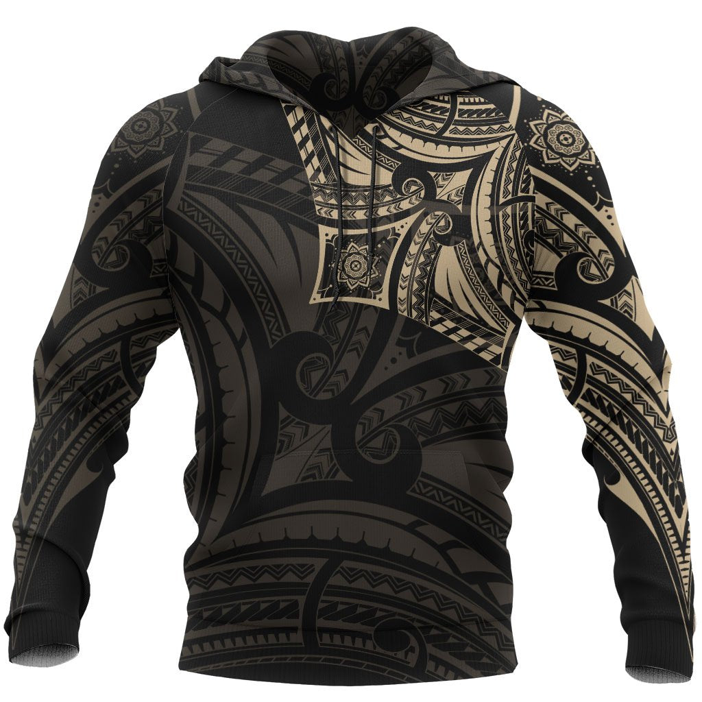Hoodie Polynesian Flower Tattoo Style Unisex Black & GOLD - Polynesian Pride
