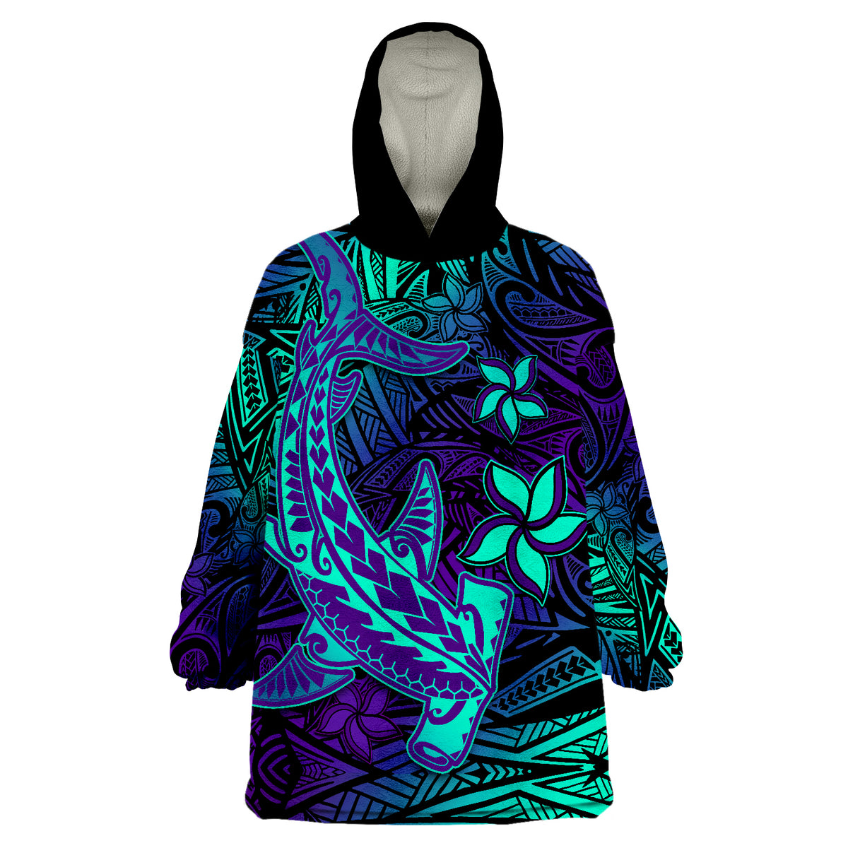 Polynesian Purple Paradise Hawaiian Tribal Hammerhead Shark Wearable Blanket Hoodie LT14 Unisex One Size - Polynesian Pride
