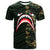 Cook Islands Custom T Shirt Shark Cartoon In Camo Syle Unisex Green - Polynesian Pride