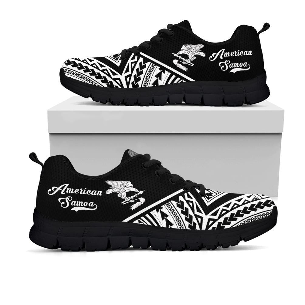 American Samoa Spirit Sneakers - American Samoa Flag & Polynesian Tattoo (Black) - A16 Unisex White - Polynesian Pride