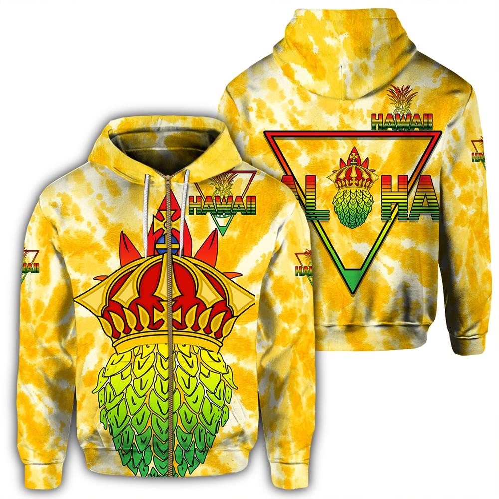 Hawaii Pineapple Crown Hoodie Zip Queen AH Unisex Yellow - Polynesian Pride