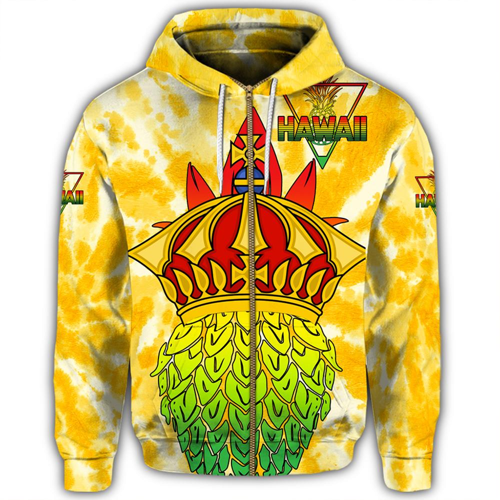 Hawaii Pineapple Crown Hoodie Zip Queen AH - Polynesian Pride