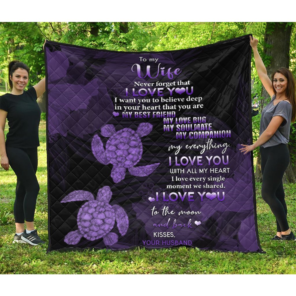 Hawaii Turtle Premium Quilt Hibiscus To My Wife Violet AH Violet - Polynesian Pride