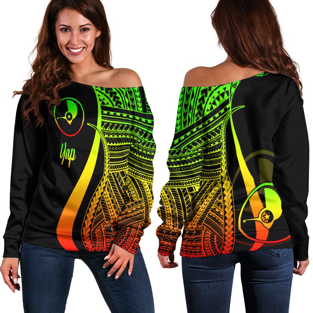 Yap Women's Off Shoulder Sweater - Reggae Polynesian Tentacle Tribal Pattern Art - Polynesian Pride