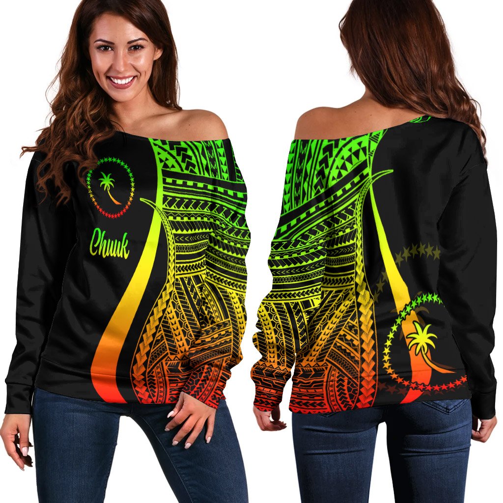 Chuuk Women's Off Shoulder Sweater - Reggae Polynesian Tentacle Tribal Pattern Art - Polynesian Pride