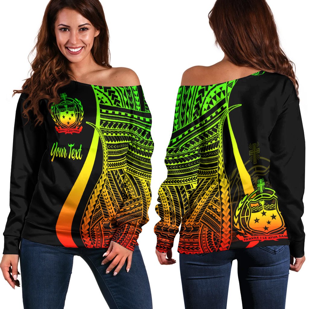 Samoa Custom Personalised Women's Off Shoulder Sweater - Reggae Polynesian Tentacle Tribal Pattern Art - Polynesian Pride