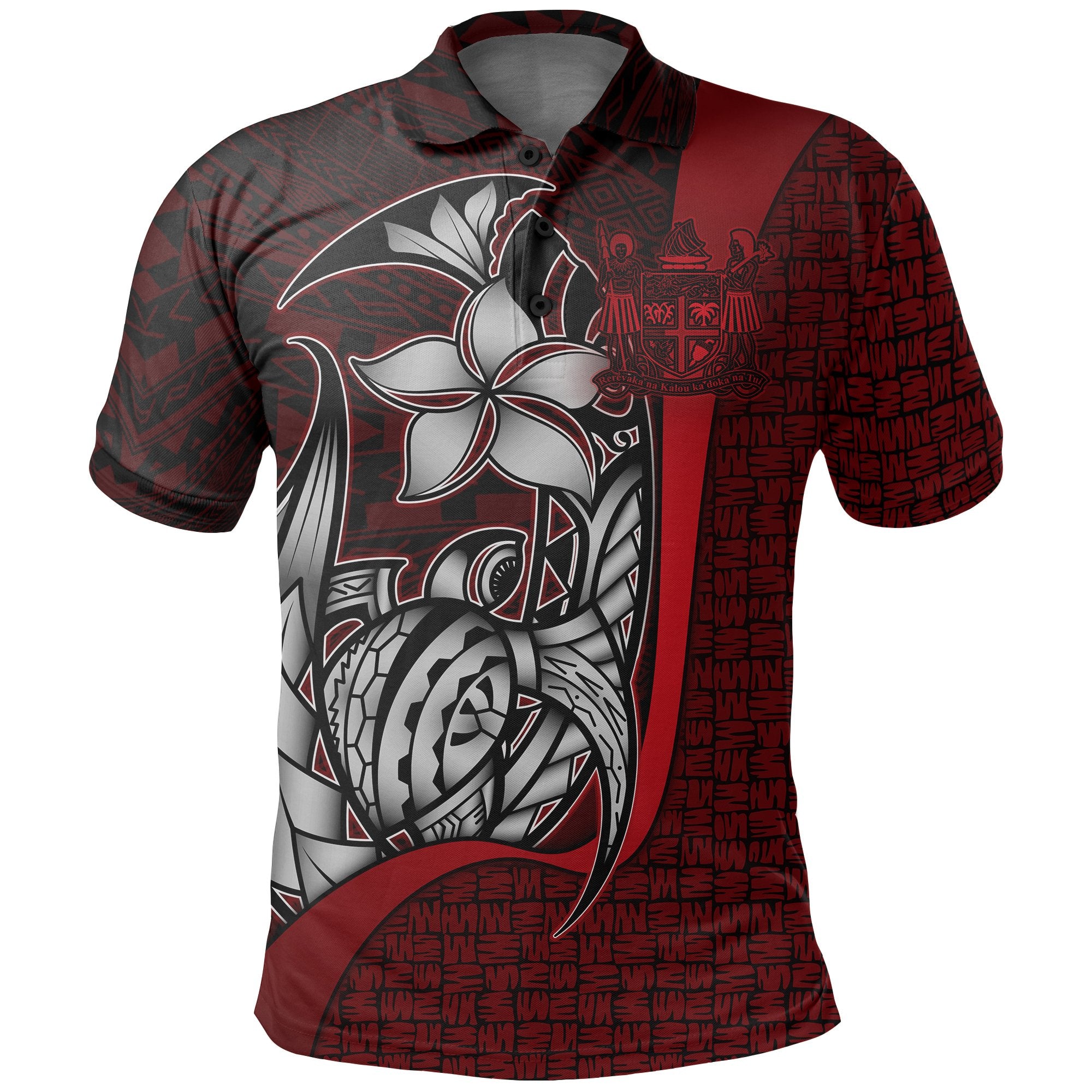 Fiji Polo Shirt Red Coat of Arm Turtle with Hook Unisex RED - Polynesian Pride