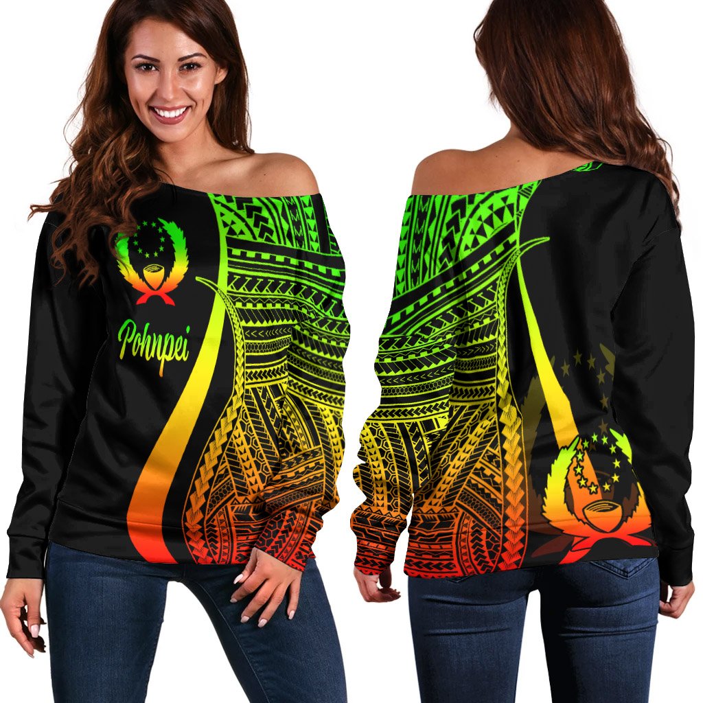 Pohnpei Women's Off Shoulder Sweater - Reggae Polynesian Tentacle Tribal Pattern Art - Polynesian Pride