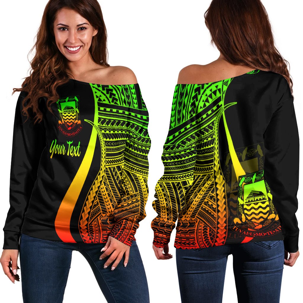 Tuvalu Custom Personalised Women's Off Shoulder Sweater - Reggae Polynesian Tentacle Tribal Pattern Art - Polynesian Pride