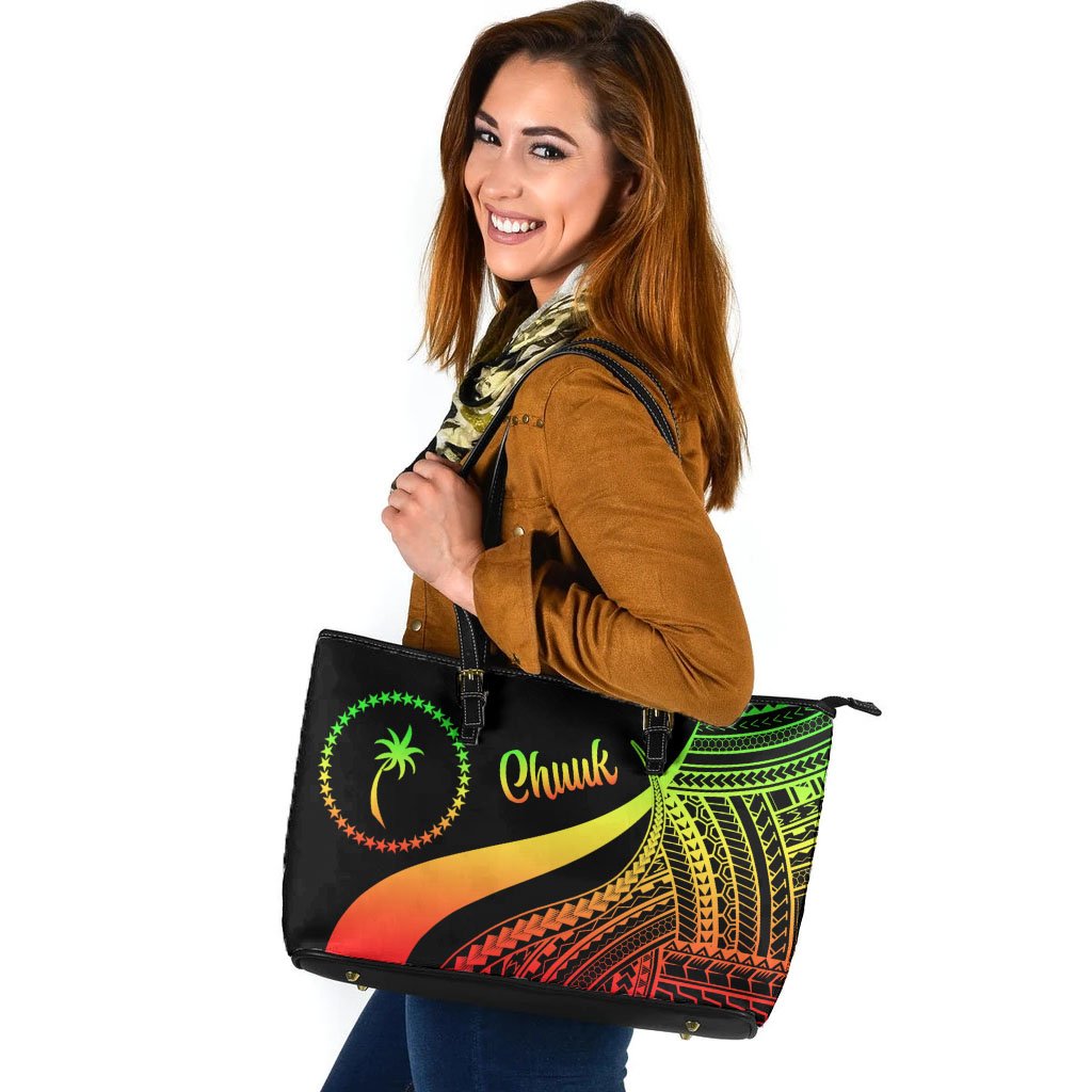 Chuuk Large Leather Tote Bag - Reggae Polynesian Tentacle Tribal Pattern Reggae - Polynesian Pride