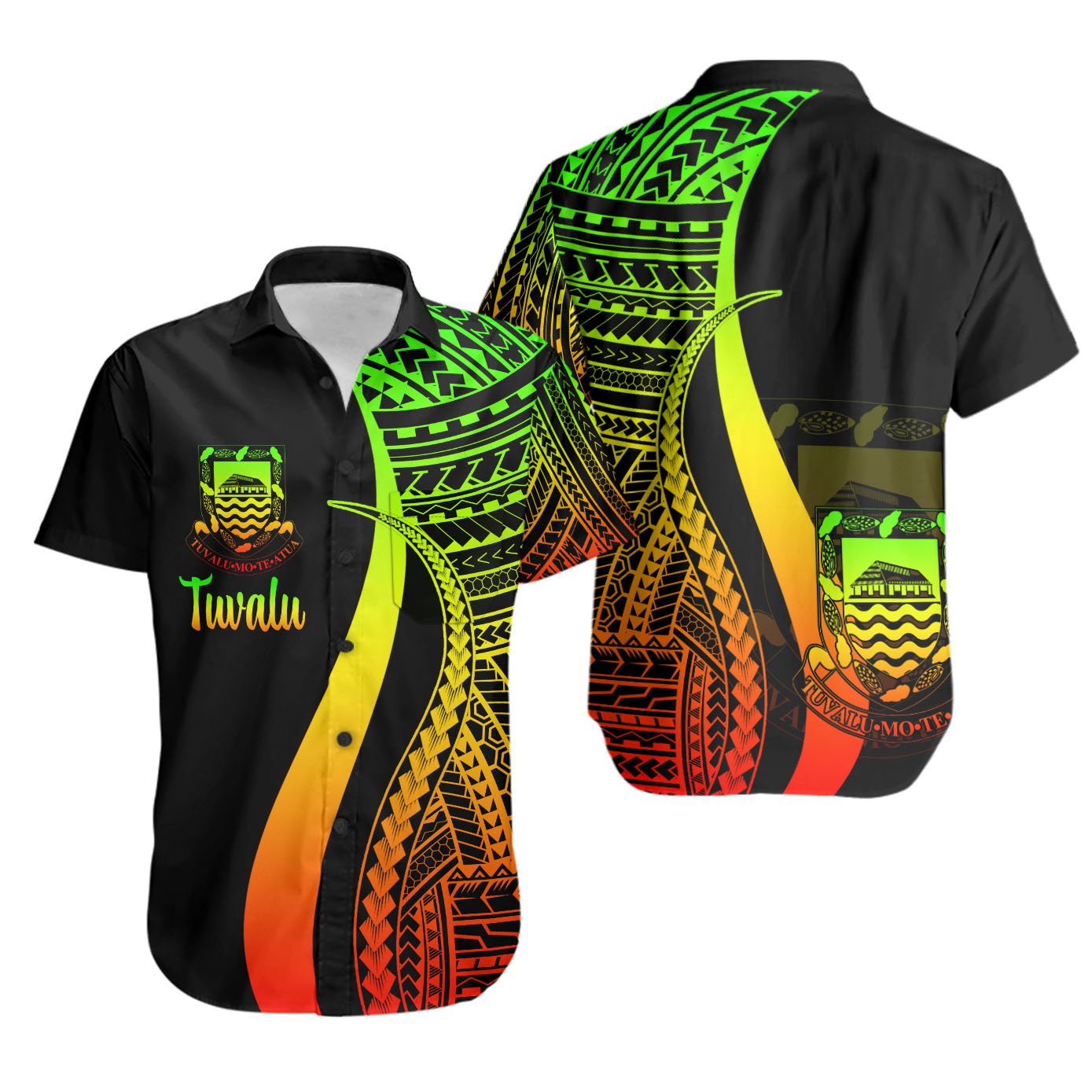 Tuvalu Short Sleeve Shirts - Reggae Polynesian Tentacle Tribal Pattern Unisex Reggae - Polynesian Pride