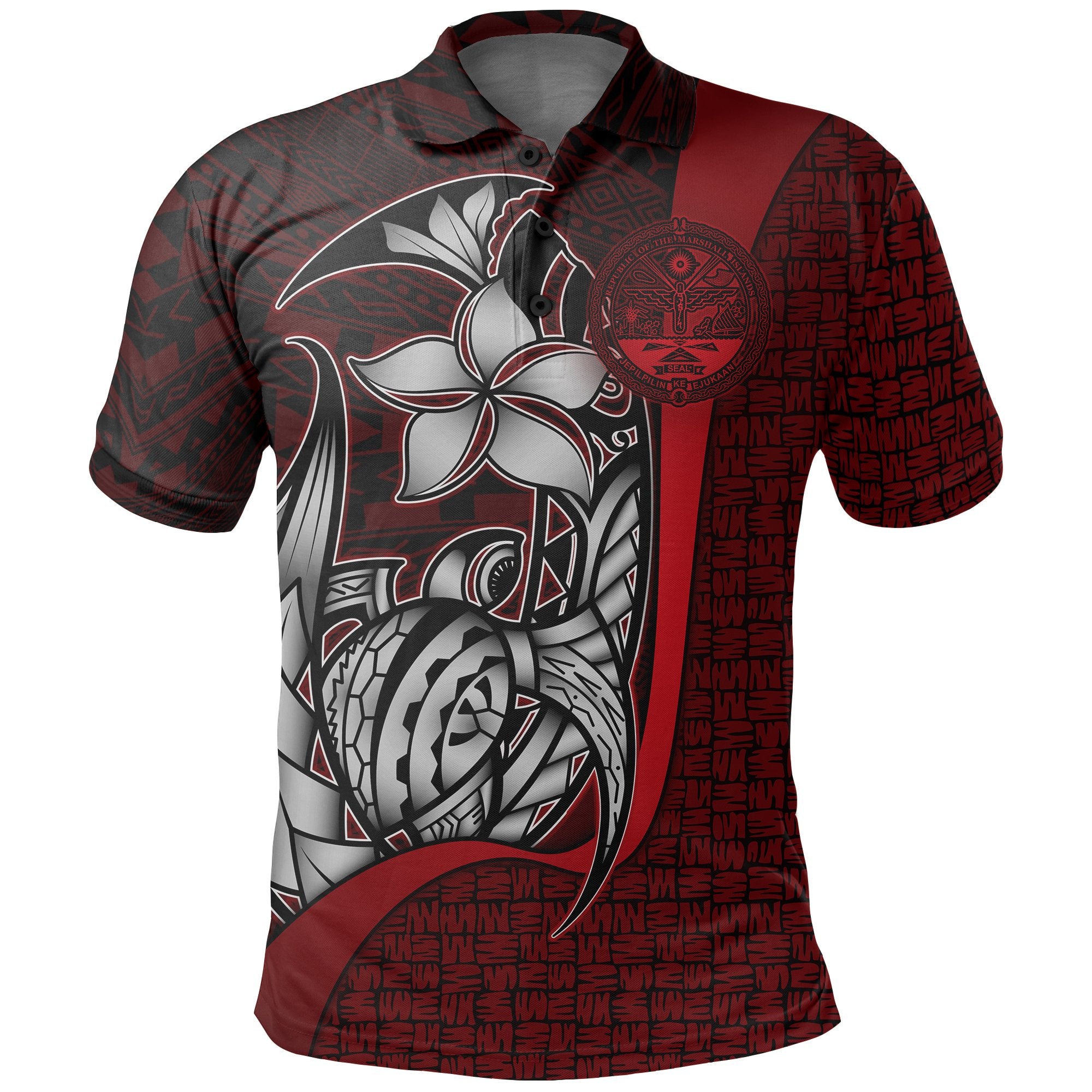 Marshall Islands Polo Shirt Red Coat of Arm Turtle with Hook Unisex RED - Polynesian Pride