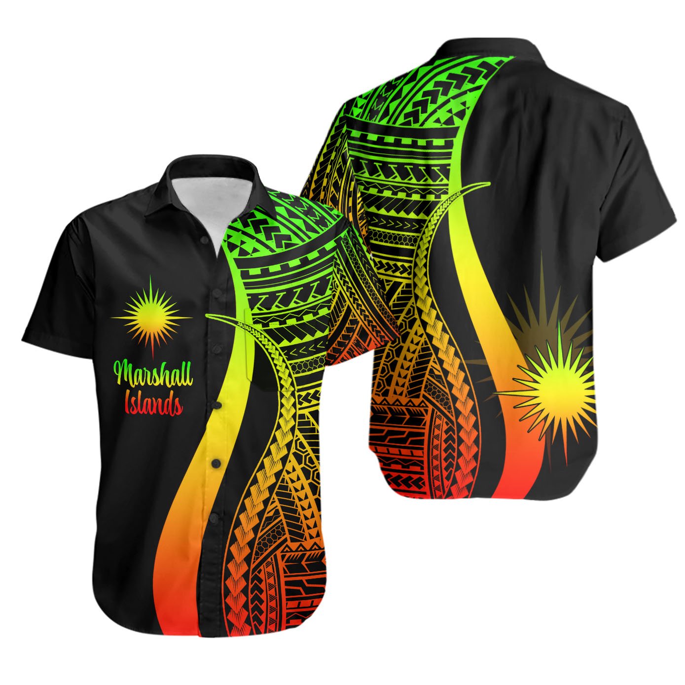 Marshall Islands Short Sleeve Shirts - Reggae Polynesian Tentacle Tribal Pattern Unisex Reggae - Polynesian Pride