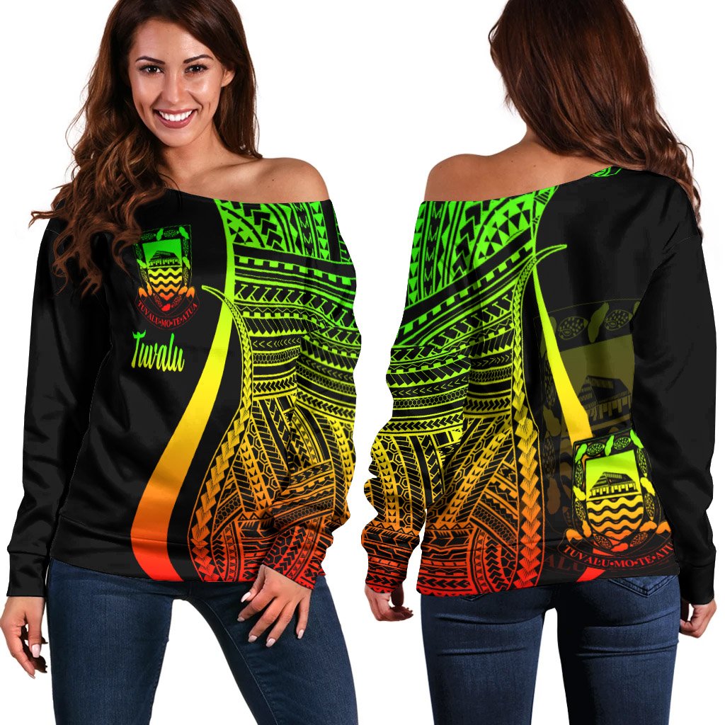 Tuvalu Women's Off Shoulder Sweater - Reggae Polynesian Tentacle Tribal Pattern Art - Polynesian Pride