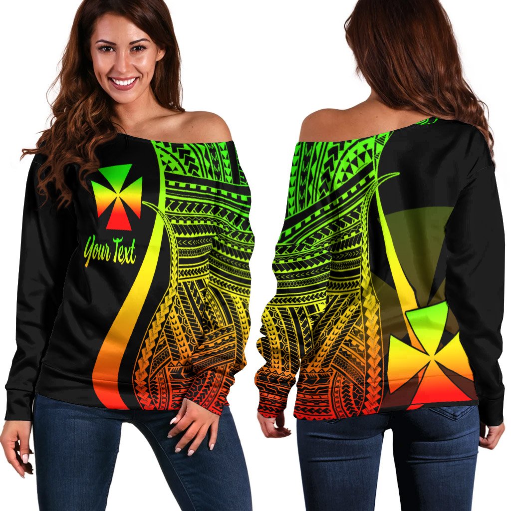 Wallis And Futuna Custom Personalised Women's Off Shoulder Sweater - Reggae Polynesian Tentacle Tribal Pattern Art - Polynesian Pride