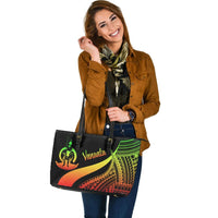 Vanuatu Large Leather Tote Bag - Reggae Polynesian Tentacle Tribal Pattern - Polynesian Pride