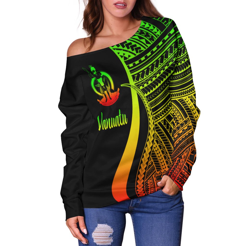 Vanuatu Women's Off Shoulder Sweater - Reggae Polynesian Tentacle Tribal Pattern - Polynesian Pride