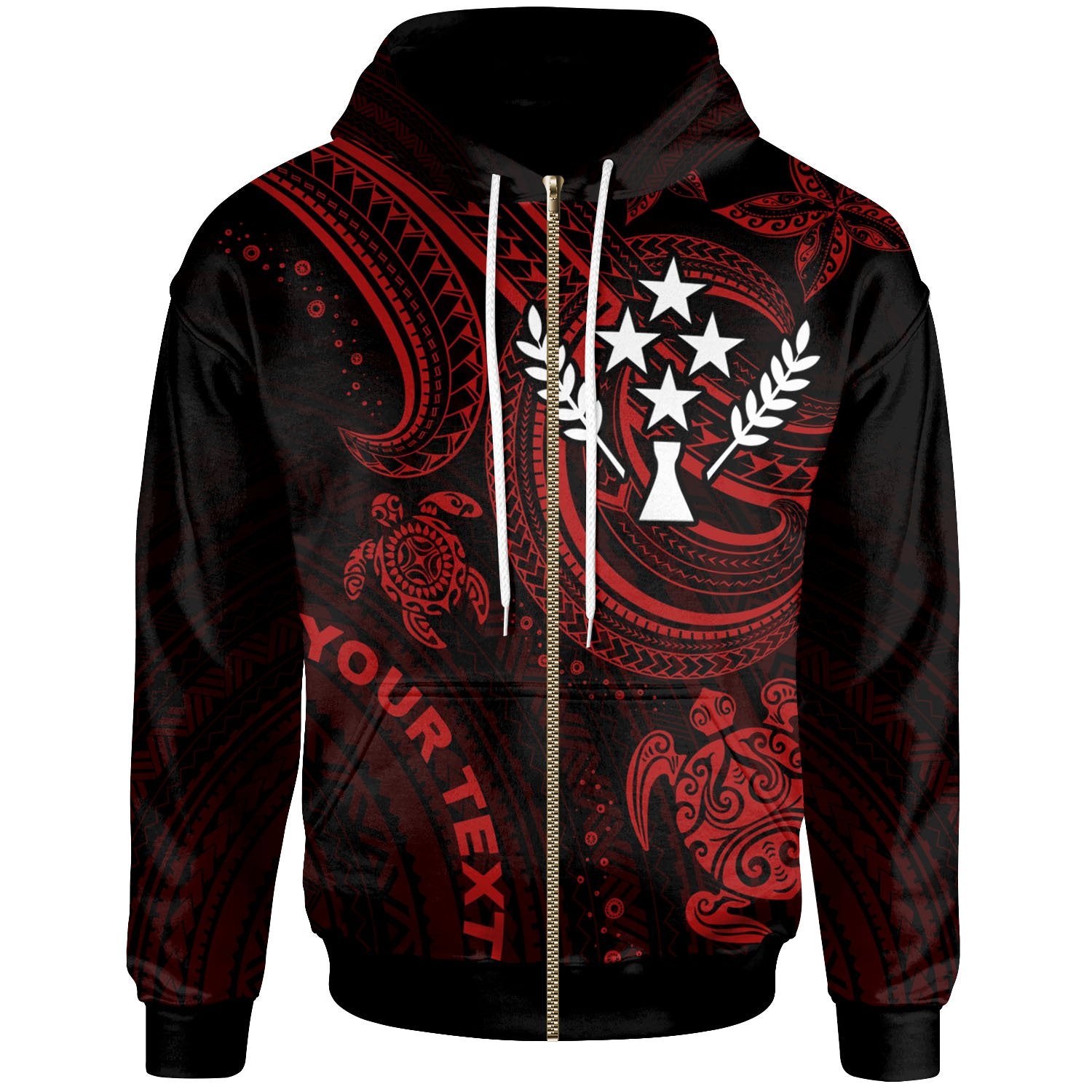 Kosrae Custom Zip up Hoodie Red Turtle Unisex Red - Polynesian Pride