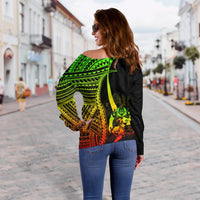 Tonga Custom Personalised Women's Off Shoulder Sweater - Reggae Polynesian Tentacle Tribal Pattern - Polynesian Pride