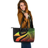 Tokelau Large Leather Tote Bag - Reggae Polynesian Tentacle Tribal Pattern - Polynesian Pride