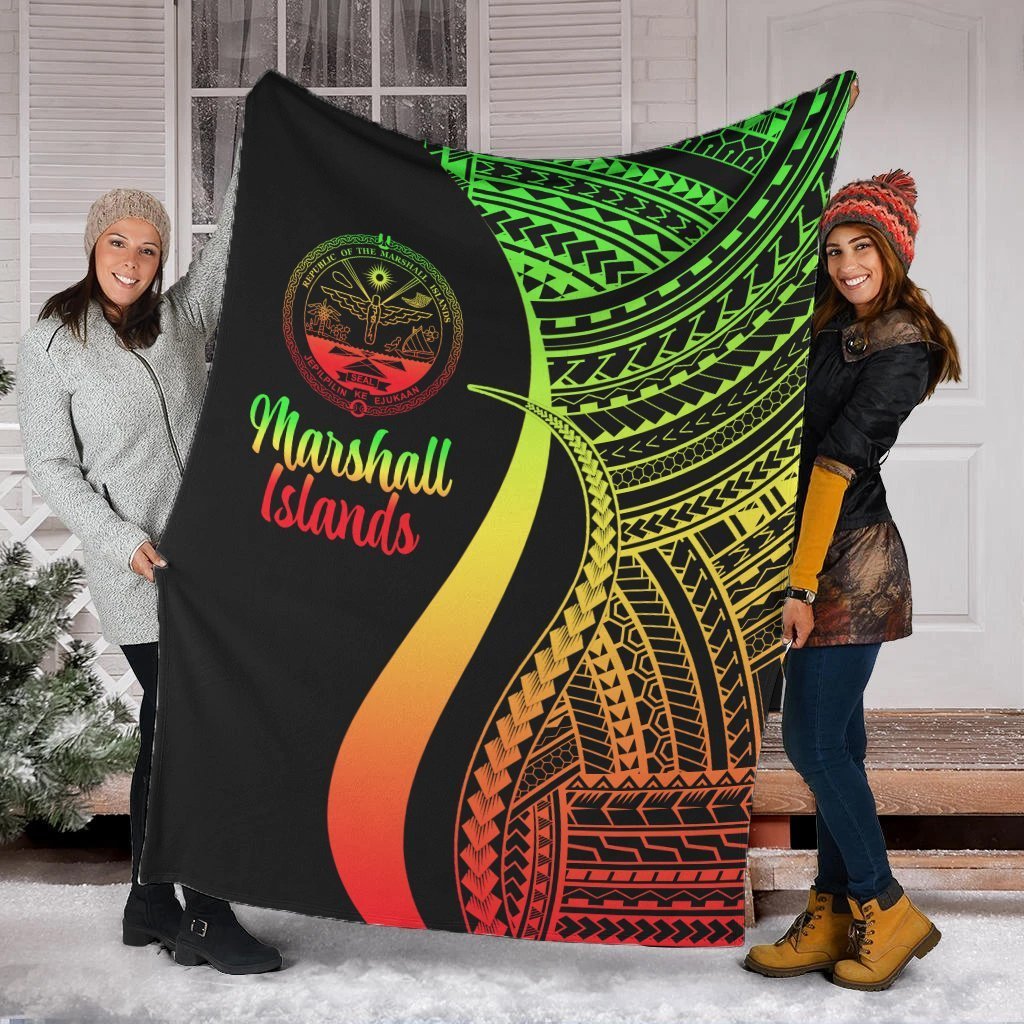 Marshall Islands Premium Blanket - Reggae Polynesian Tentacle Tribal Pattern Crest White - Polynesian Pride