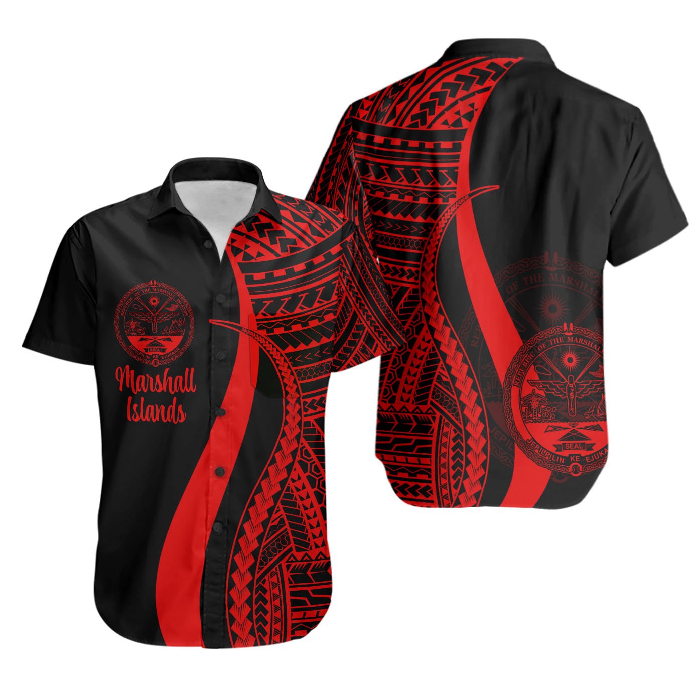 Marshall Islands Short Sleeve Shirts - Red Polynesian Tentacle Tribal Pattern Crest Unisex Red - Polynesian Pride