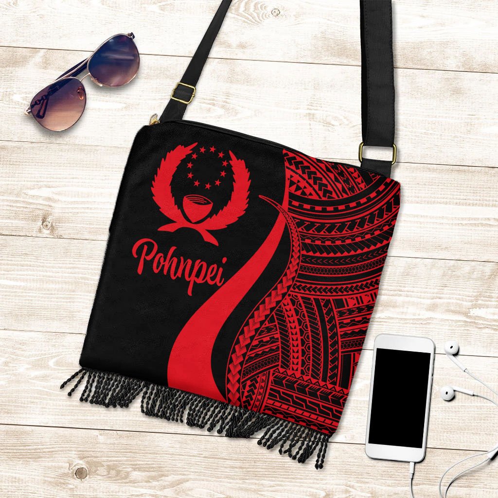 Pohnpei Boho Handbag - Red Polynesian Tentacle Tribal Pattern Boho Handbag One Size Red - Polynesian Pride